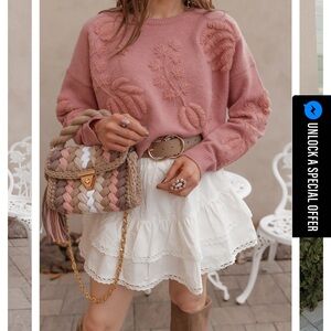 NWT * Elegant Pink Embroidered Sweater - Size Large